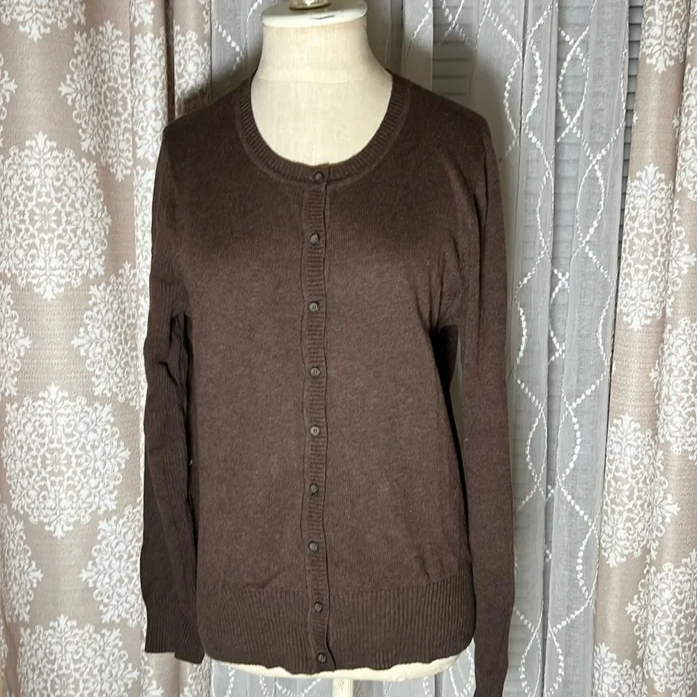 Sonoma Brown 100% Cotton Button-Down Cardigan | Size Medium - Picture 1 of 7